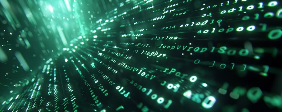 Binary code in neon green color.