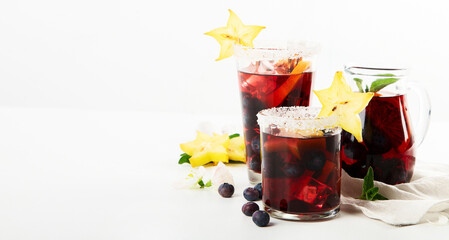 Cocktails with blueberries and ice. Blueberry ice lemonade.