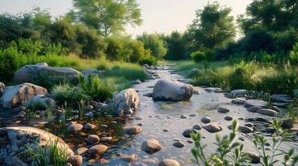 A river crossing a meadow img