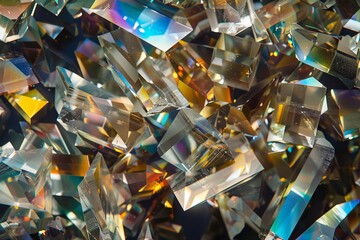 Colorful glass shards with a variety of shapes and sizes scattered randomly