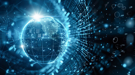 Glacial Global Network Futuristic Digital Globe Symbolizing Worldwide Connectivity with Copyspace