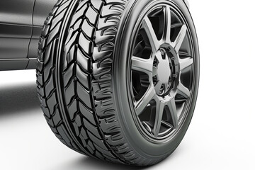 Fototapeta premium Close-up of Single Car Tire on White Background Transportation and Automotive Concept