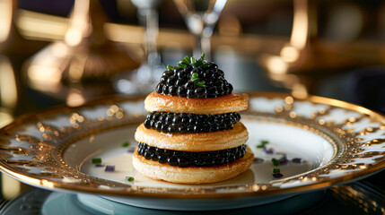 Fototapeta premium A plate of food with a blackberry compote on top