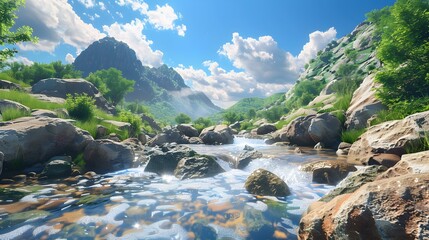 Naklejka premium A mountain stream flowing