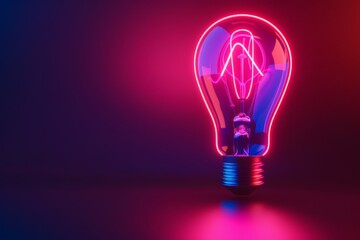 glowing pink light bulb on dark blue background.