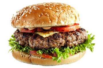 Delicious Cheeseburger with Lettuce, Tomato and Sesame Seed Bun