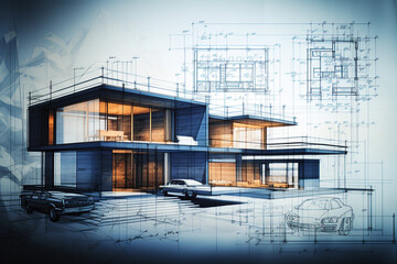 generated illustration of blue print document housing project
