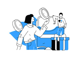 Holiday shopping people doing e-commerce online shopping flat vector concept operation hand drawn illustration
