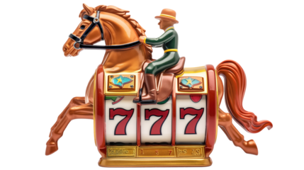 3d horse racing themed casino slots machine, transparent background