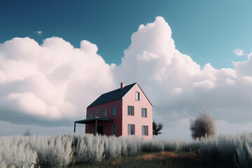 Obraz premium generated illustration of small pink bungalow model house