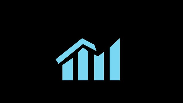 Growth footage. Profit growing icon video. Growing animation. Arrow graph in 4k. Finance bar chart with transparent green screen. Increase and decrease progress. Economy and business increase chart