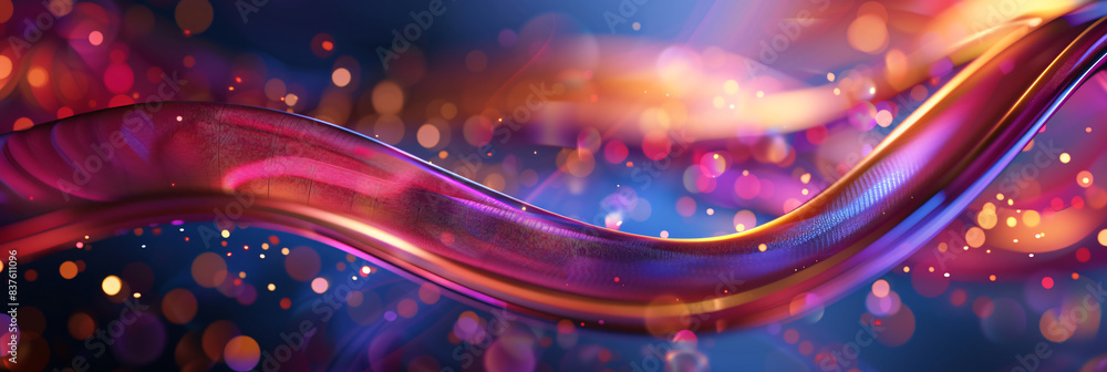Poster abstract background with colorful neon glowing waves and blurred bokeh lights, colorful abstract 3d 