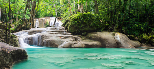 Naklejka premium Erawan Waterfall is one of the most beautiful waterfalls in Thailand