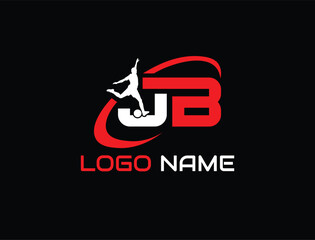 JB letter Logo design with football player. Initials JB logo linked with circle and uppercase monogram logo. JB typography for Sports, football and soccer