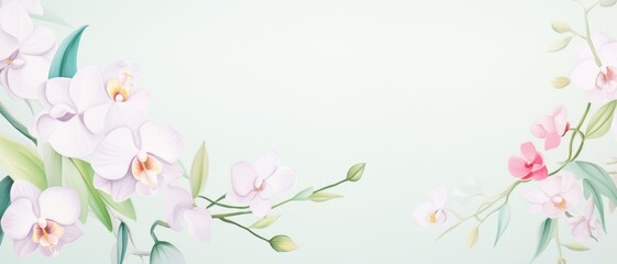 Fototapeta premium Elegantly illustrated orchid flowers on a light background with space for text. Perfect for wedding invites or spring designs.