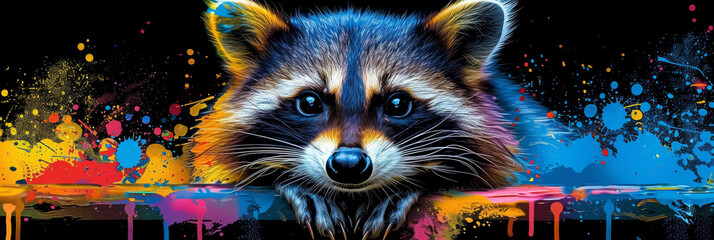 Raccoon in neon colors in a pop art style