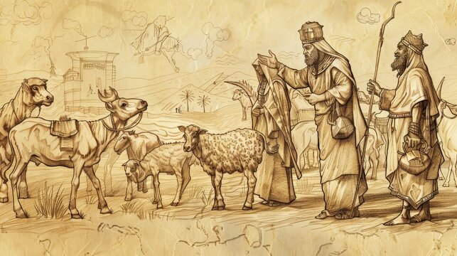 Exodus 9 Biblical Illustration: Plagues of Disease, Boils, Hail, Pharaoh's Continued Refusal - Beige Background with Copyspace for Inspirational Use