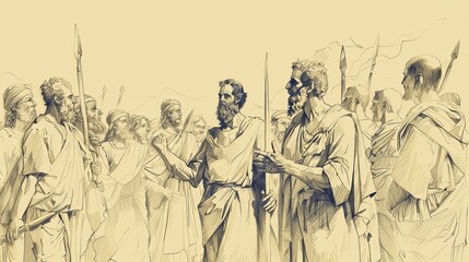 Fototapeta premium 2 Samuel 8 Biblical Illustration: David's Victories, Rule, Justice, Righteousness - Beige Background with Copyspace for Inspirational Use