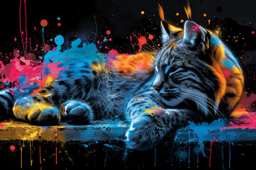Lynx in neon colors in a pop art style