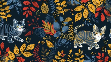 Obraz premium Retro colorful kitten plant texture illustration poster background