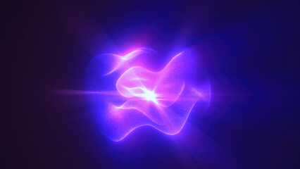 Purple energy magic sphere round high-tech digital ball core of light rays waves lines and energy particles. Abstract background