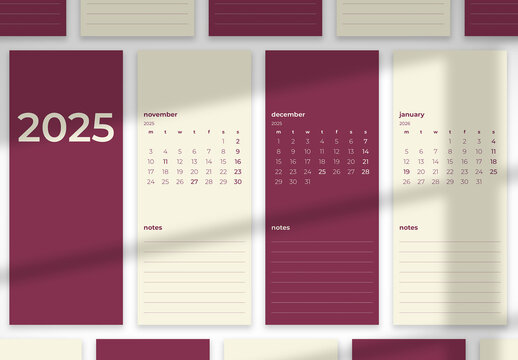 Red Plum Printable 2025 Monthly Calendar Template