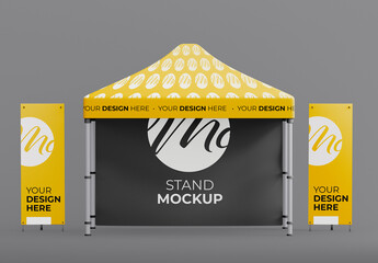 Stand with Tent and Banners Mockup