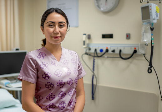 Nurse in a Medical Setting with Scrub Top Mockup. AI Generated