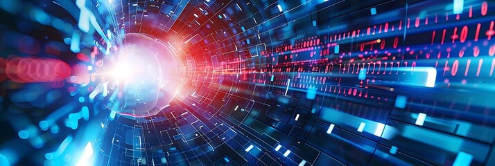 Fototapeta premium a blue building stands tall in the background as a bright light illuminates the scene in the foreground, a person's head is visible, possibly indicating that they are