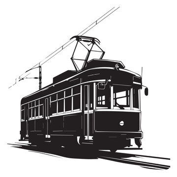 recommend clip art: Tram in cartoon, doodle style . Image for t-shirt, web, mobile apps and ui. Isolated 2d vector illustration in logo, icon, sketch style, Eps 10, black and white. AI Generative
