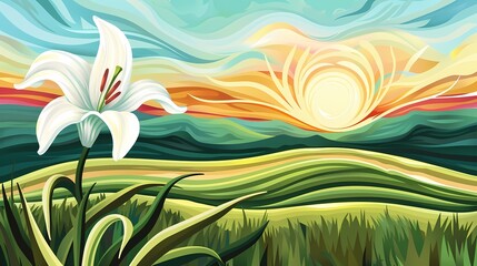 Spring field white flowers pattern illustration poster background