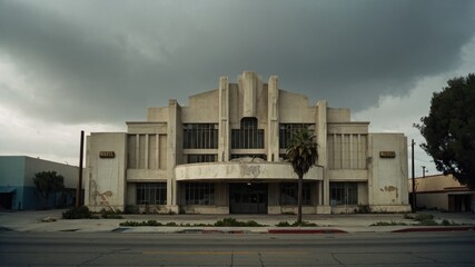 view of the front of the building with a quiet and cloudy atmosphere