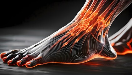 3d illustration of human foot anatomy with black background
