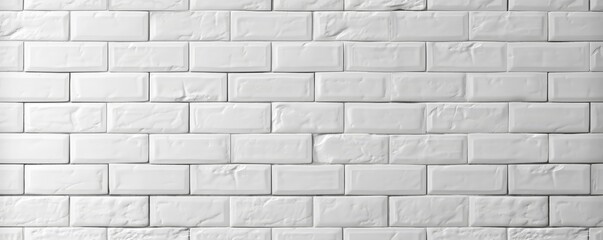 White light brick subway tiles wall texture wide background banner panorama seamless pattern, Generative AI