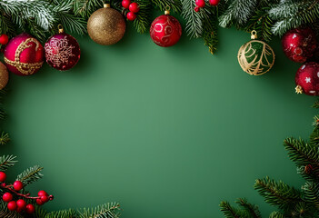 Christmas decorations with green background