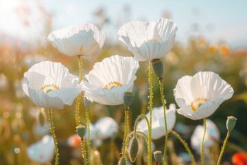 Elegant white poppies in soft focus