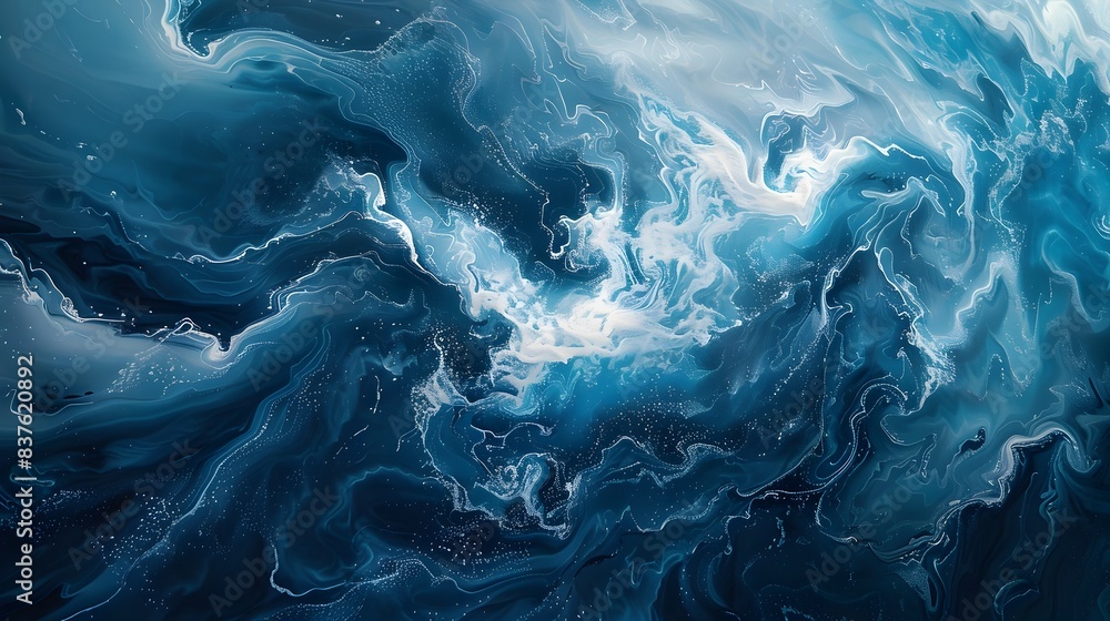 Poster captivating fluid motion of abstract ocean waves swirling in dynamic ethereal splendor