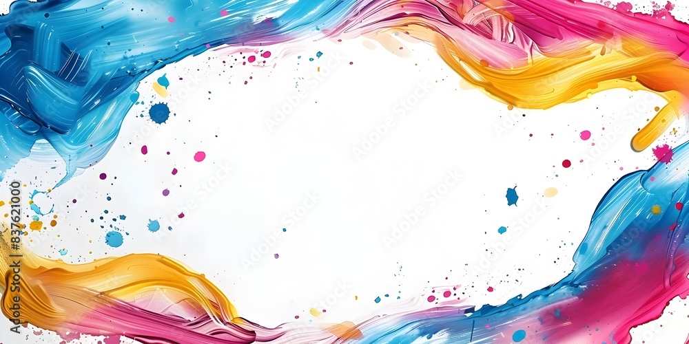 Aufkleber abstract painted frame with colorful fluid patterns on white background