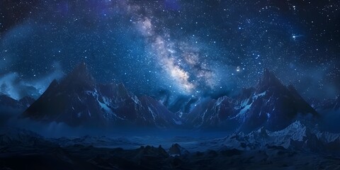 Awe Inspiring Milky Way over Majestic Mountain Landscape Serene and Peaceful Natural Wonder under...