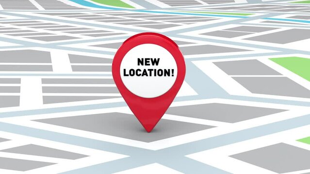 New Location Opening Business Store with Red Pin City Map 3D Animation