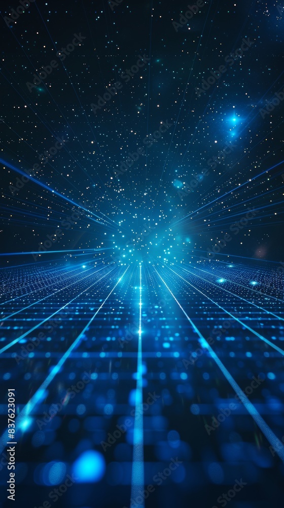 Aufkleber futuristic digital grid with stars and glowing blue lines, creating a high-tech and cosmic visual ef