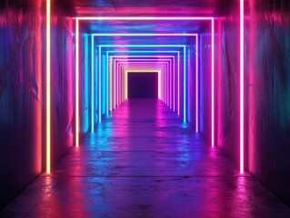 Neon Tunnel With Vibrant Colors and glowing lights, creating a modern and futuristic visual experience.