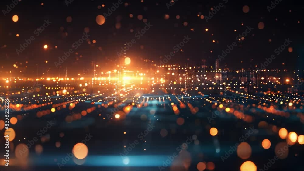 Poster futuristic tech background with glowing lines dots and blurred elements. concept tech background, gl