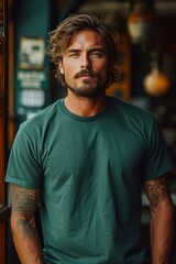 Obraz premium Photo of a man wearing a tshirt with space for the design