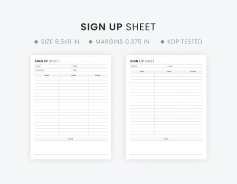 Sign Up Sheet Template Printable, Event Sign Up, Customer Sign-Up Form, Email Sign Up
