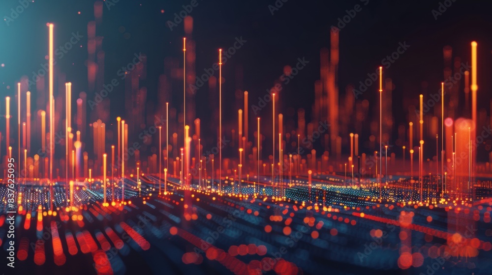 Poster smart city and abstract dot point connect with gradient line and aesthetic intricate wave line desig