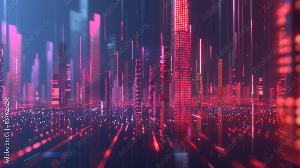 Poster smart city and abstract dot point connect with gradient line and aesthetic intricate wave line desig
