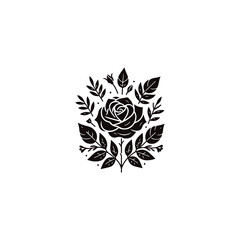 rose flower silhouette, rose vector design, Set of decorative rose with leaves. Flower silhouette. Vector illustration
 