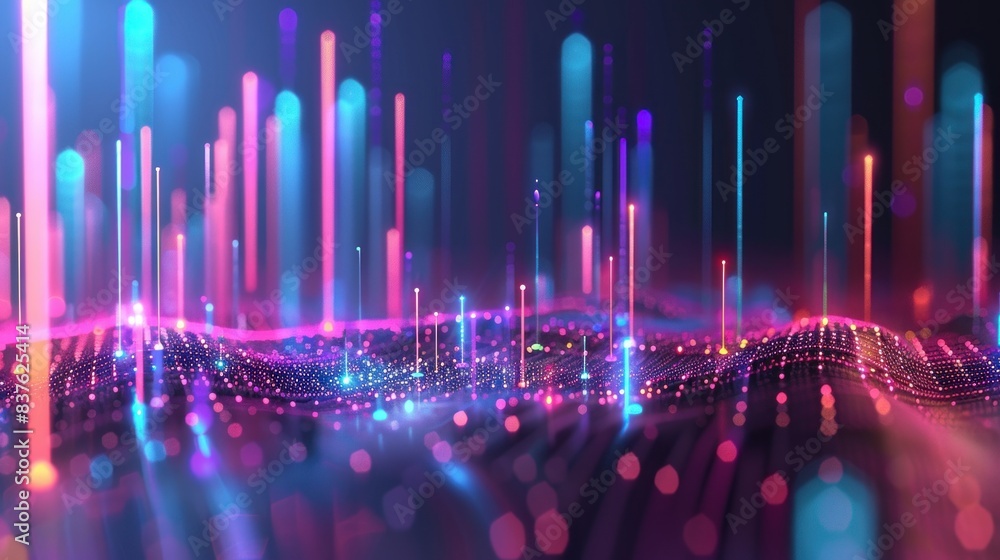 Poster smart city and abstract dot point connect with gradient line and aesthetic intricate wave line desig