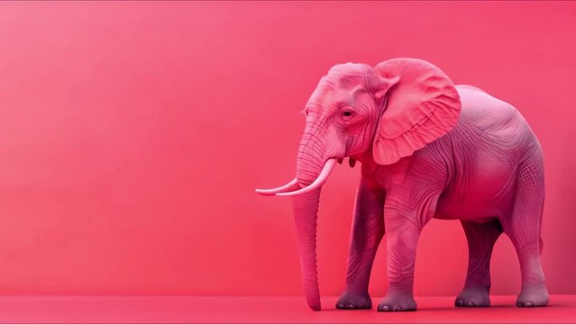 A Pink Elephant Stands Out in a Vibrant Monochromatic Pink Setting. Concept Monochromatic Theme, Pink Elephant, Vibrant Setting, Eye-Catching Colors, Unique Composition